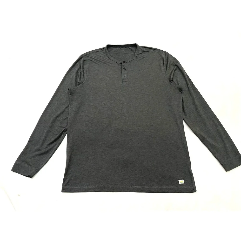 Vuori Long-Sleeve Ease Performance Henley Large Heather Gray Stretch Wicking
